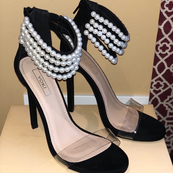 black and pearl heels